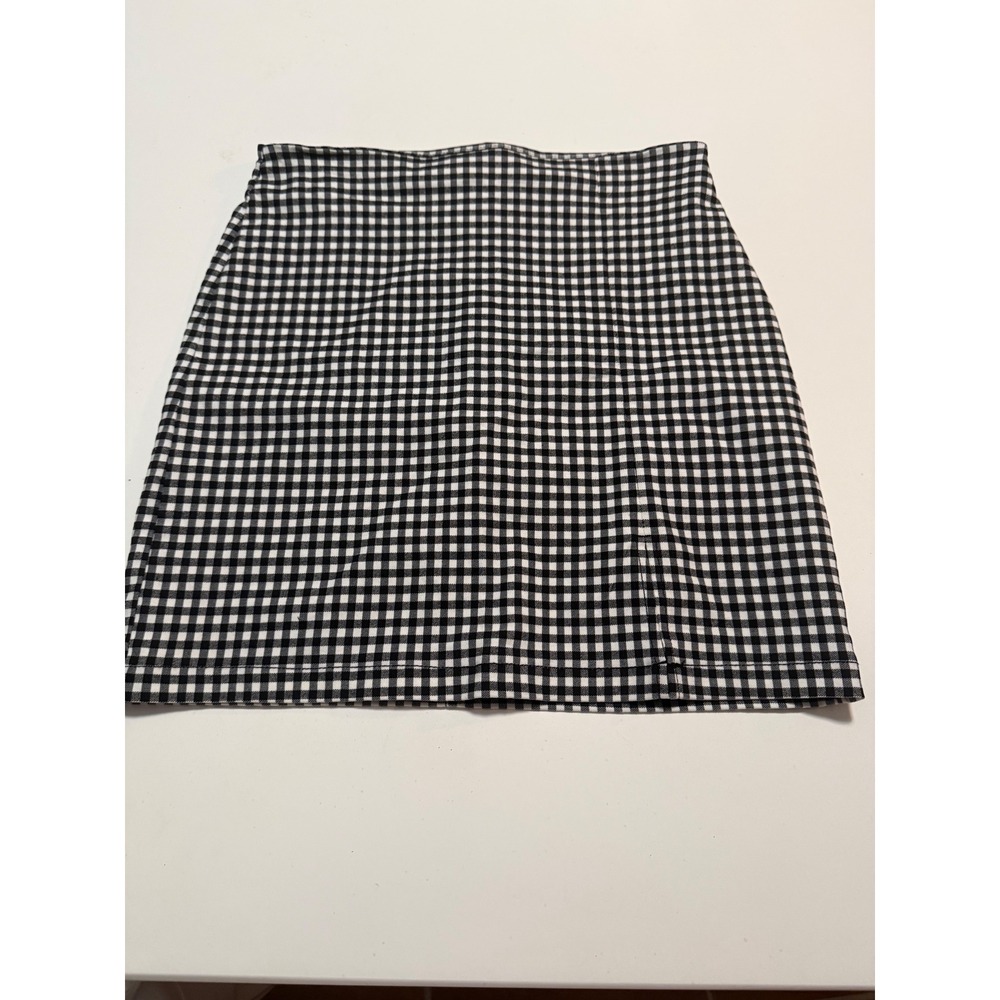 Shinestar Black White Gingham Mini Skirt Med Checkered Side Slit High Waist Y2K